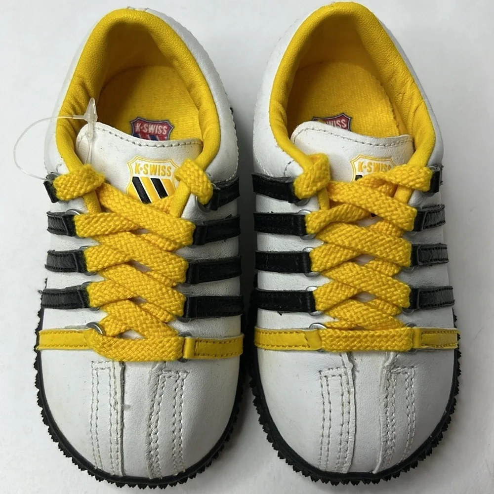 K-Swiss Toddler Turf‎ Soccer Shoes 5C EU21 White Black Yellow Lace Up Sneakers